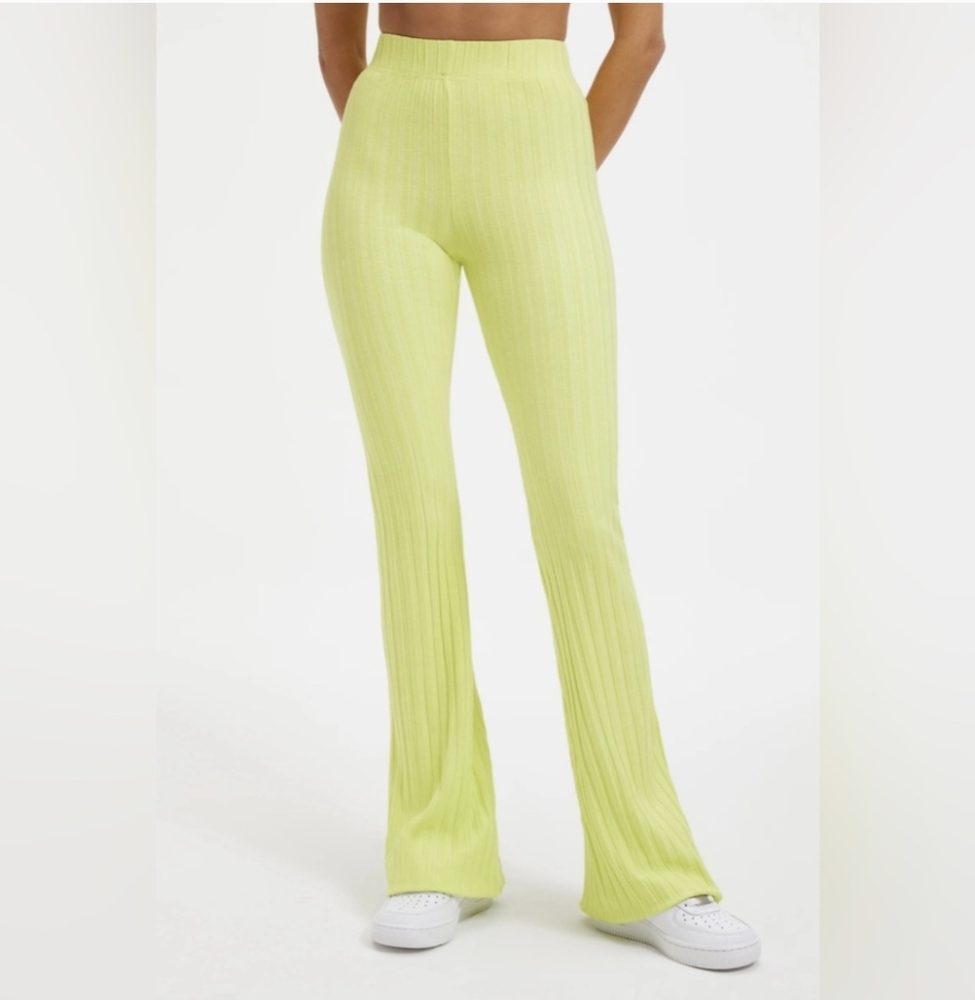 Good American Women's Pants Butter Yellow Ribbed Flare Pull On Stretch Size XXL‎